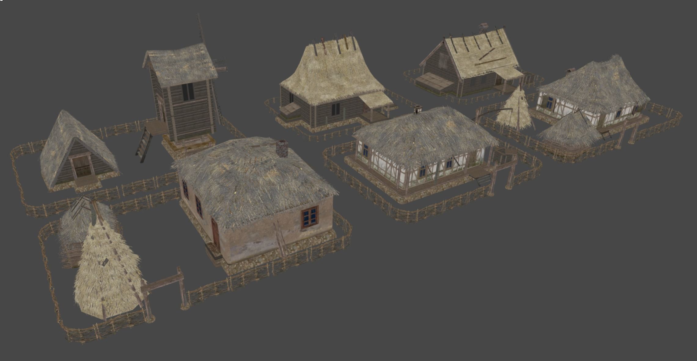 Wooden Village Low-poly 3D model_2
