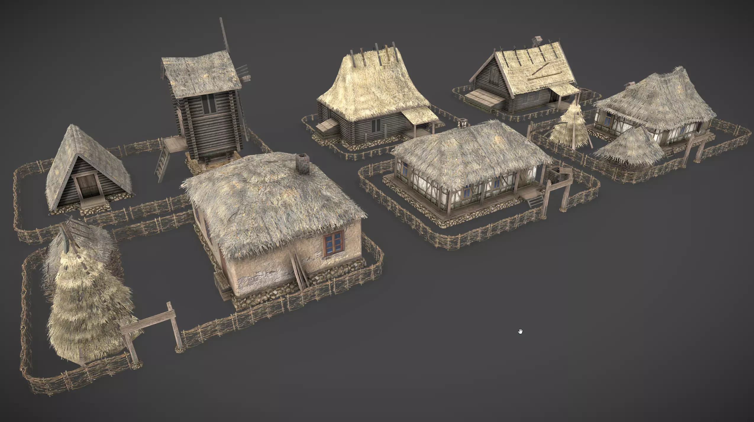 Wooden Village Low-poly 3D model_0