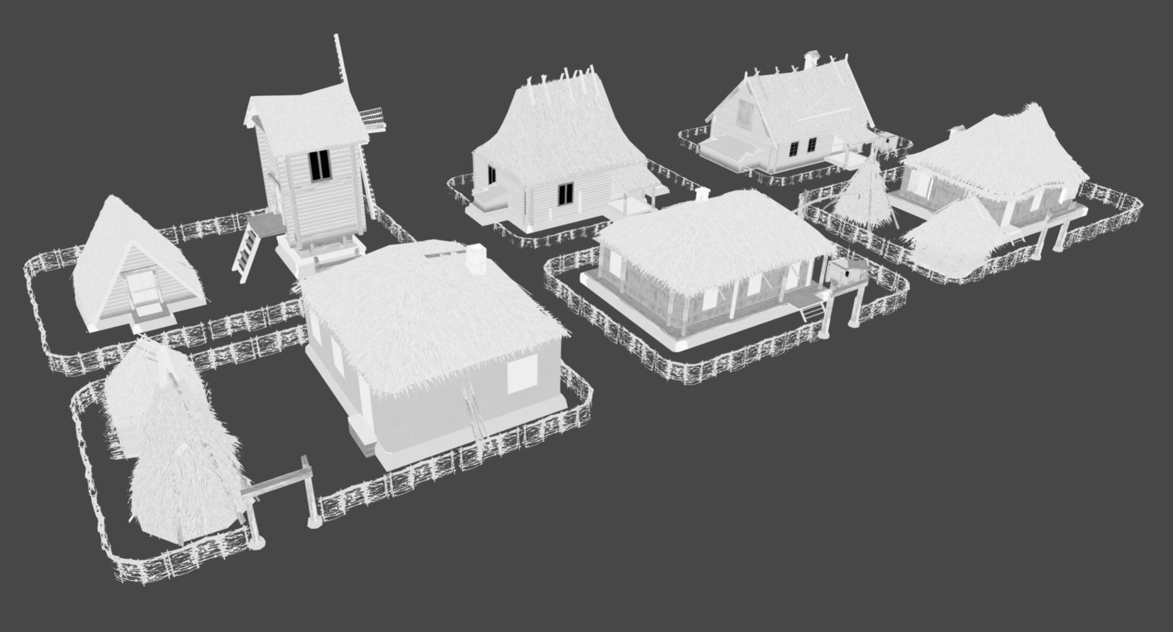 Wooden Village Low-poly 3D model_3