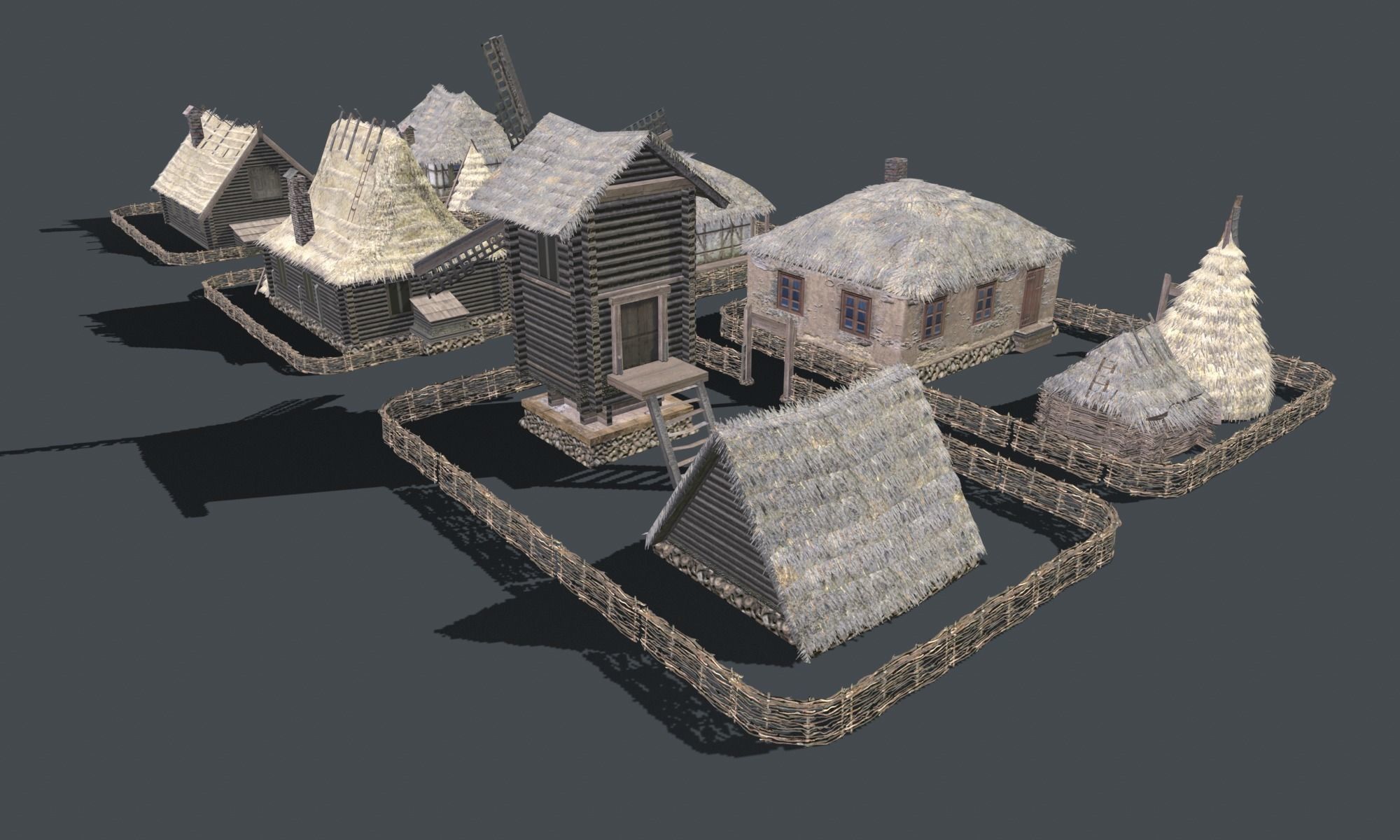 Wooden Village Low-poly 3D model_13