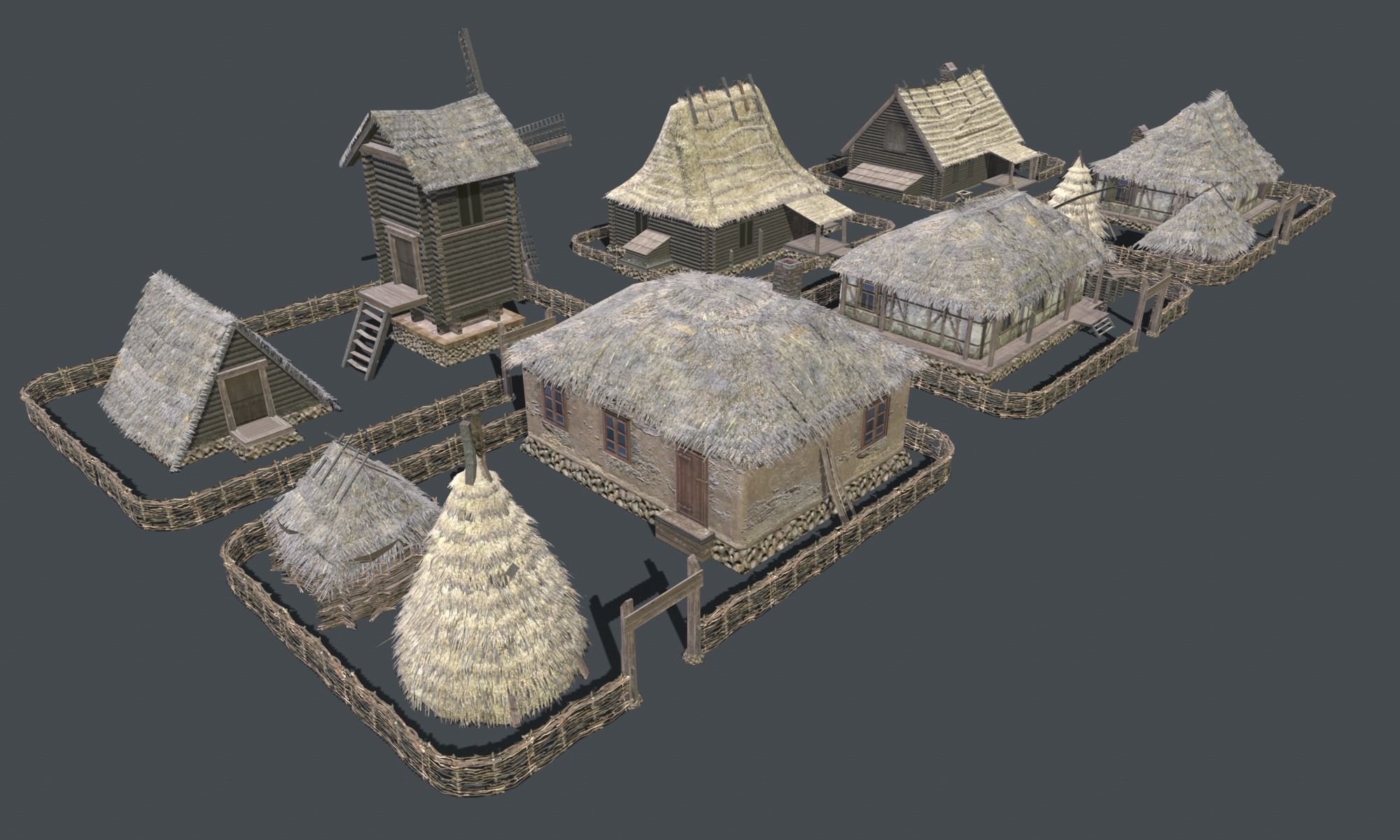 Wooden Village Low-poly 3D model_11