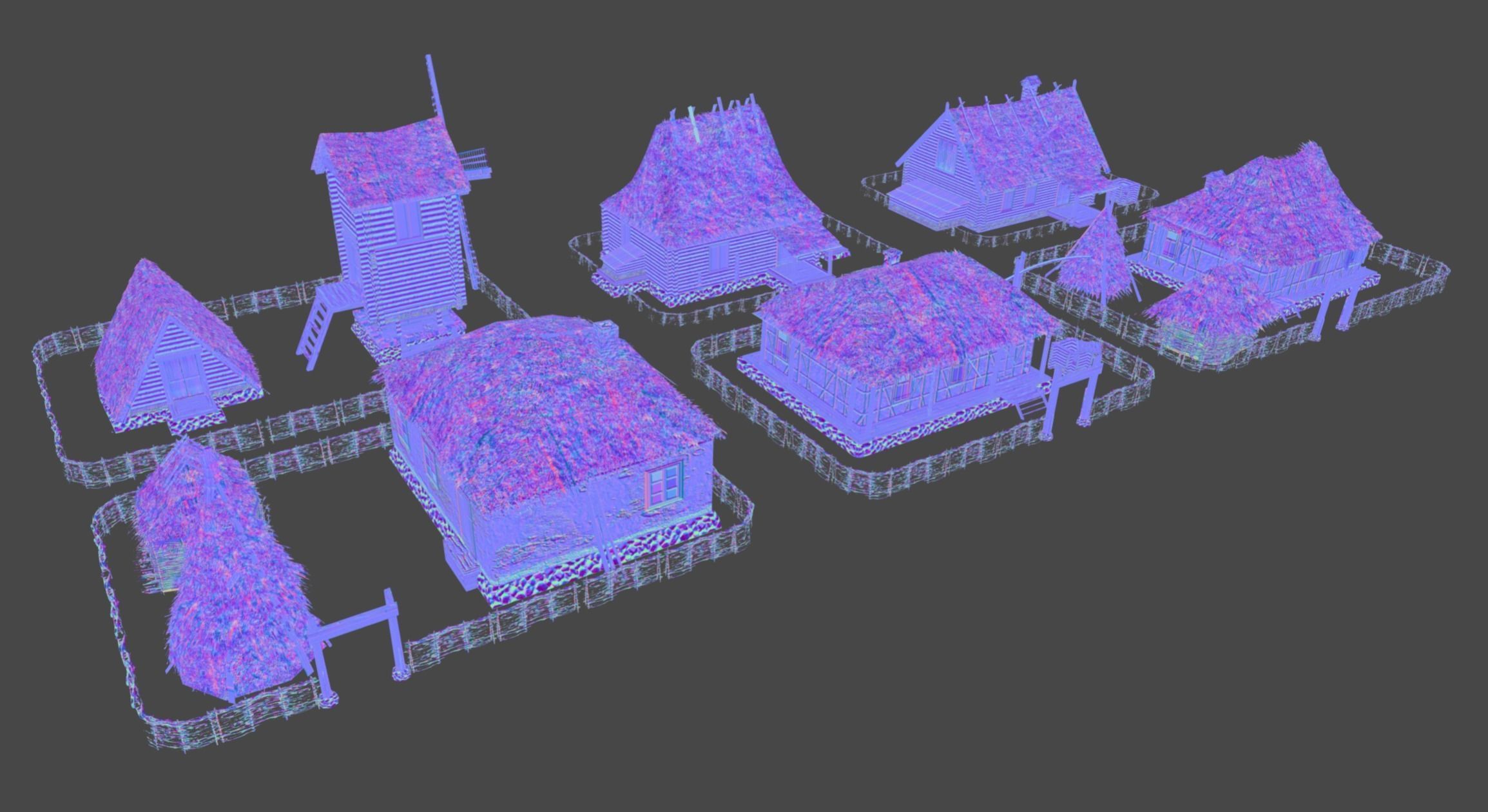 Wooden Village Low-poly 3D model_4