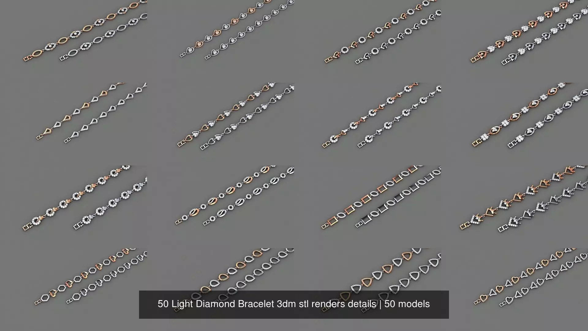 50 Light Diamond Bracelet 3dm stl renders details 3D Model Collection_0