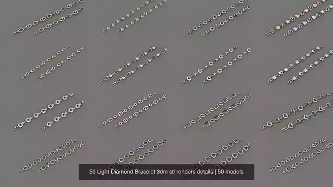 50 Light Diamond Bracelet 3dm stl renders details 3D Model Collection