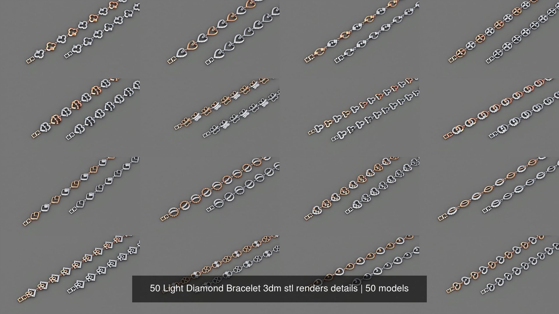50 Light Diamond Bracelet 3dm stl renders details 3D Model Collection_1