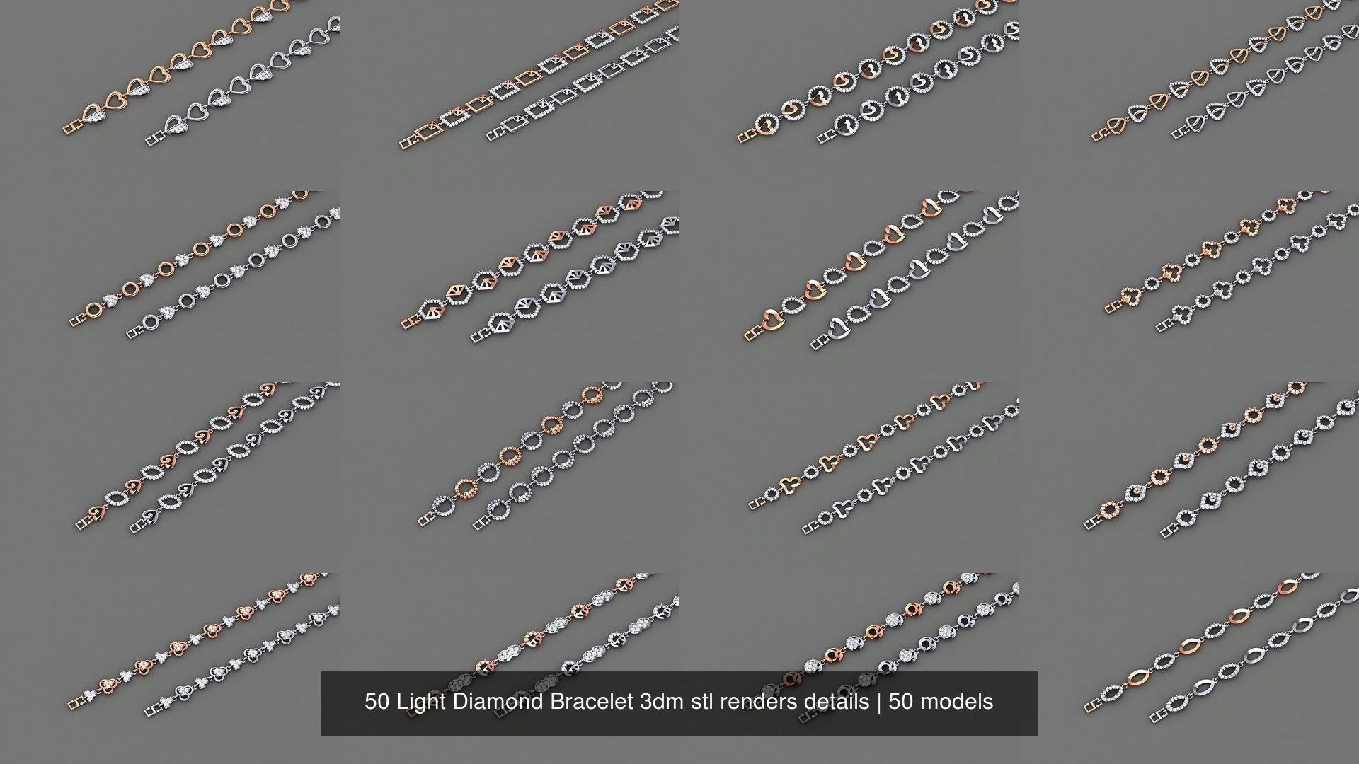 50 Light Diamond Bracelet 3dm stl renders details 3D Model Collection_2