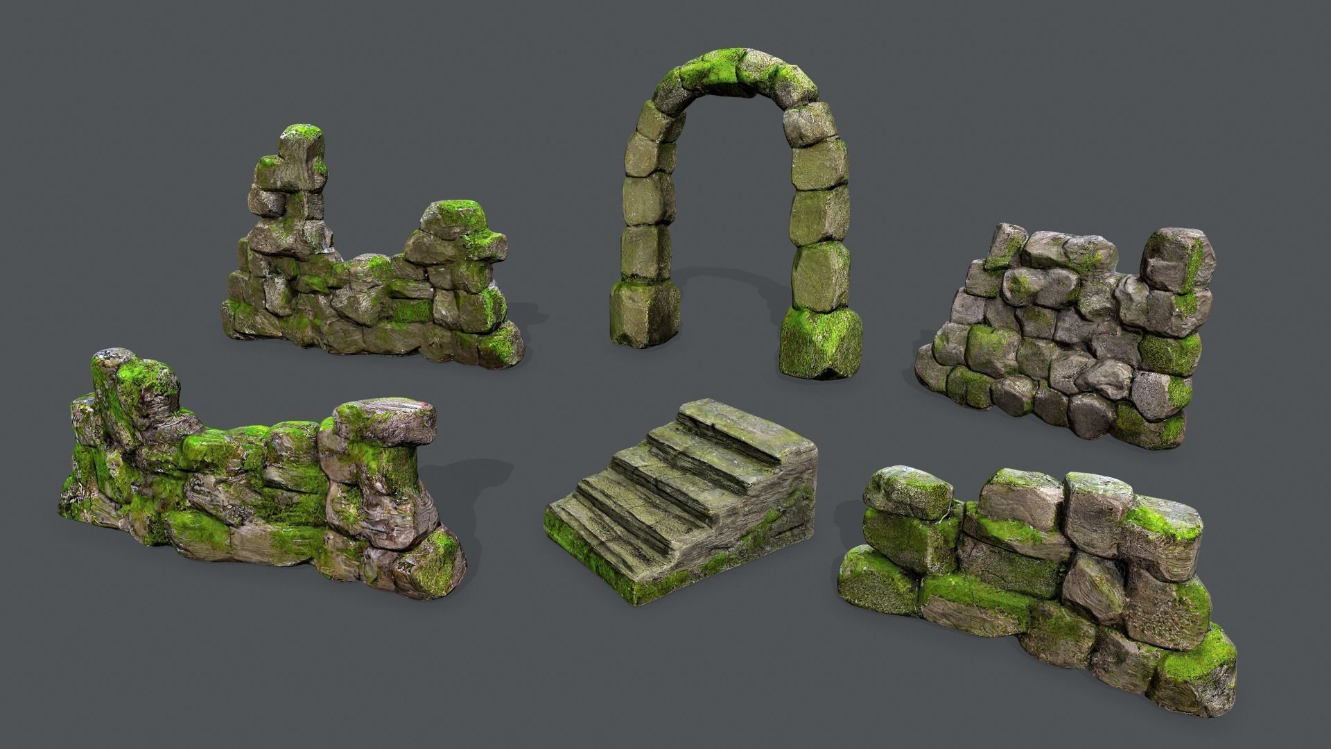 Wall set Low-poly 3D model_1