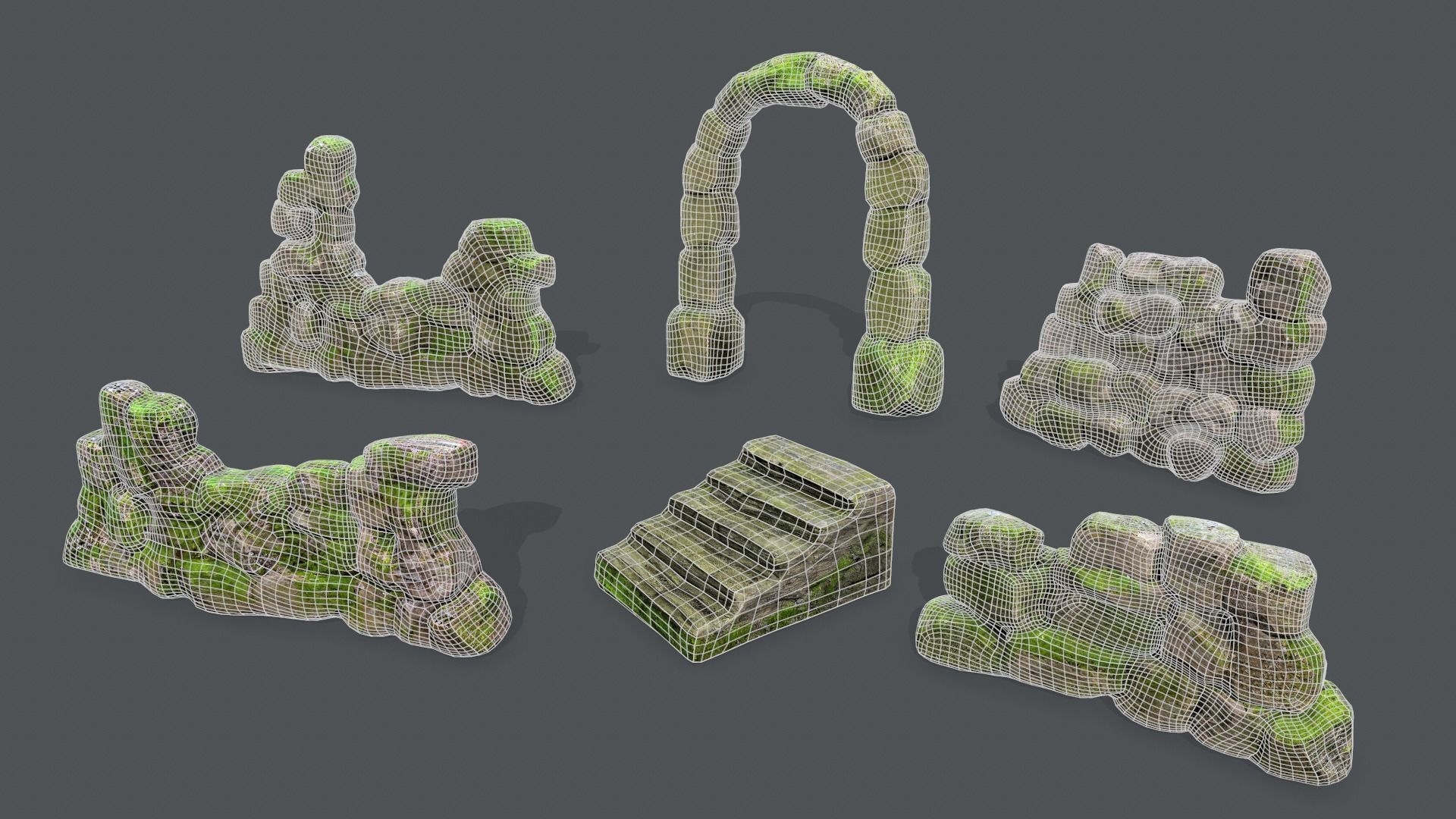 Wall set Low-poly 3D model_14