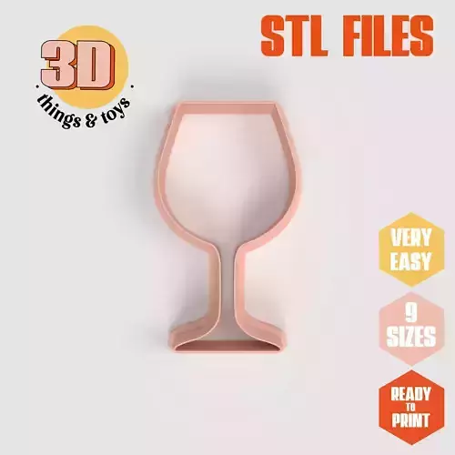 Wine Glass - Cookie Cutter Clay - Many Size 3D print model