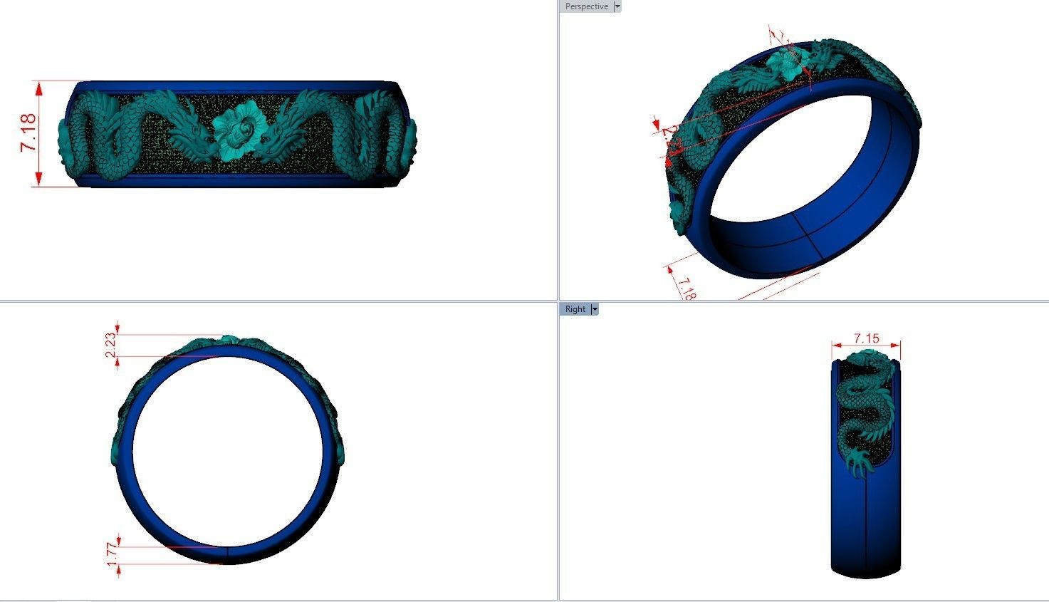 Dragons flower oriental band ring 3D print model_8