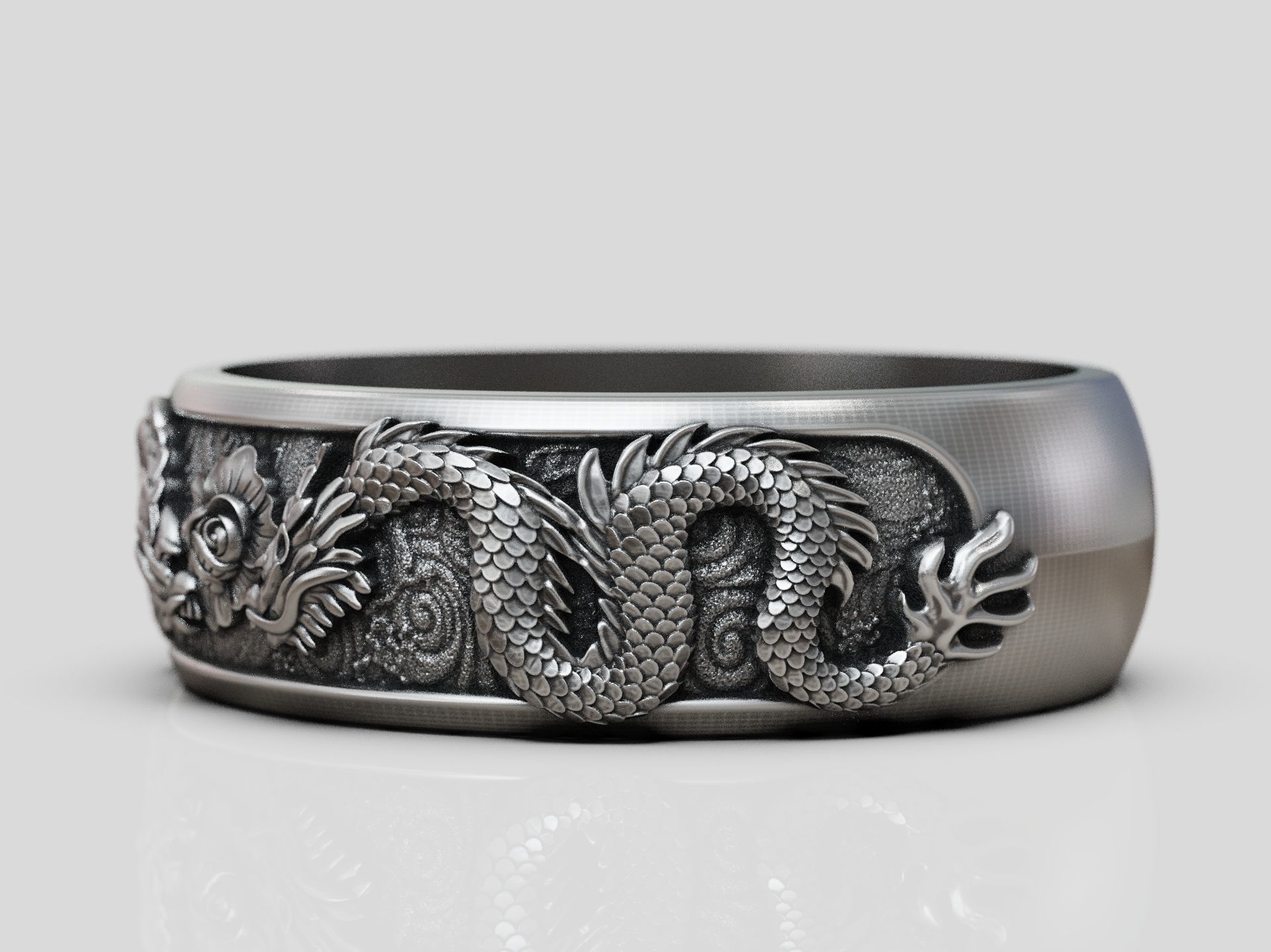 Dragons flower oriental band ring 3D print model_3