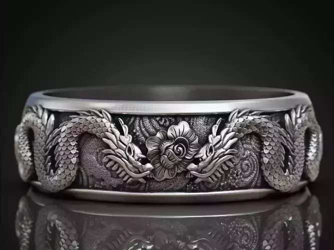 Dragons flower oriental band ring 3D print model