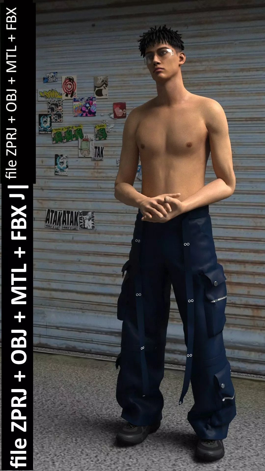 Pants Baggy Cargo with zipper CLO3D 3D model_0