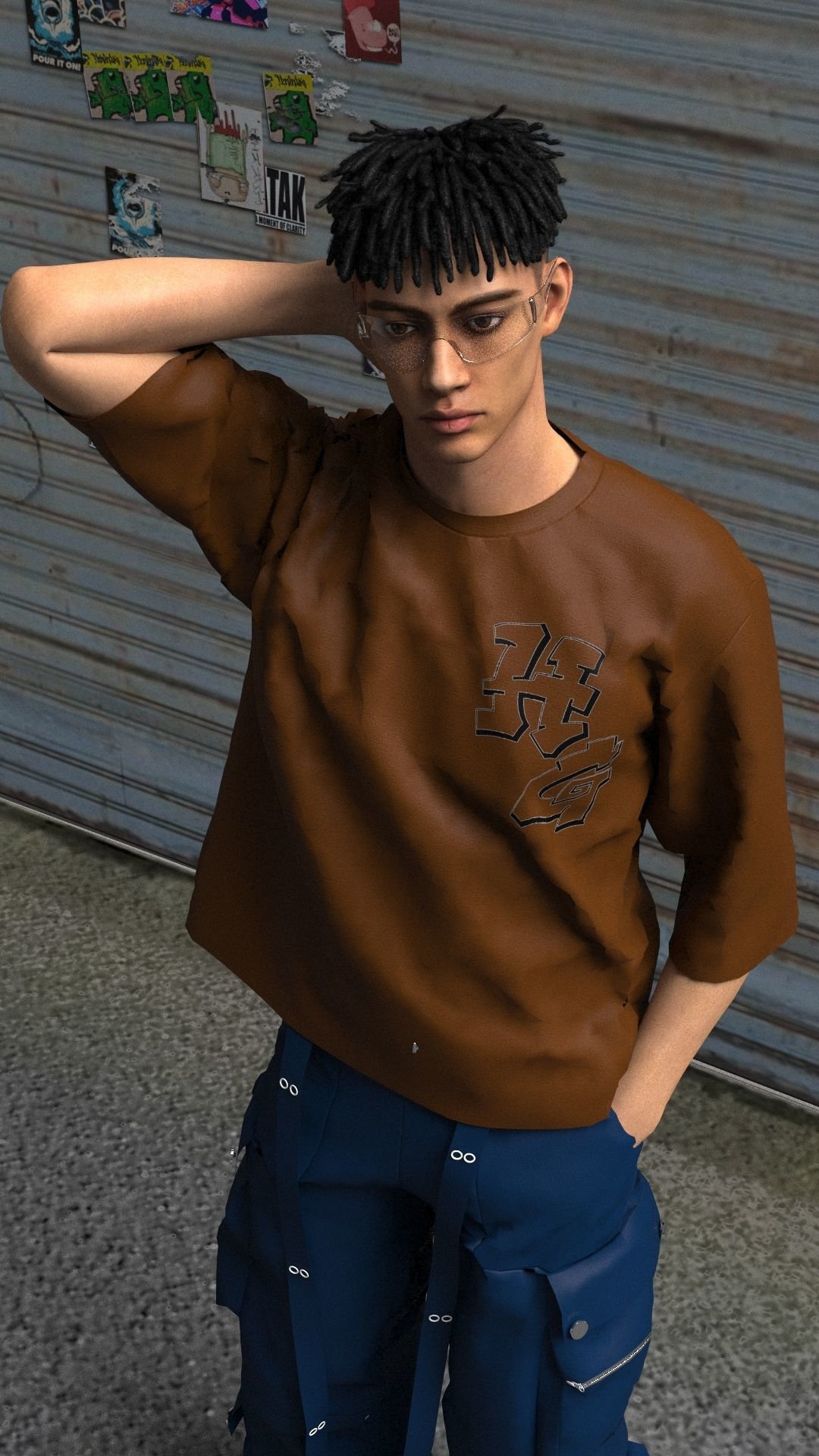 Pants Baggy Cargo with zipper CLO3D 3D model_3