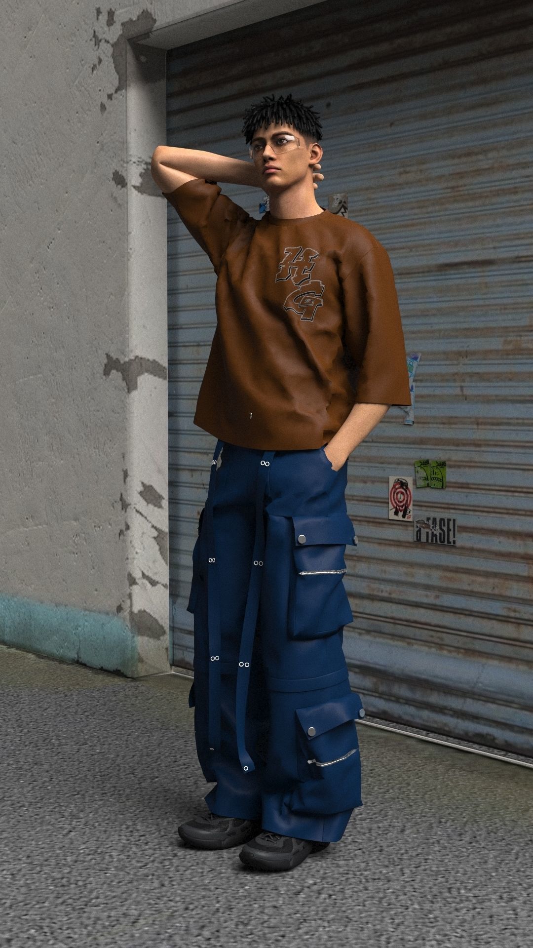 Pants Baggy Cargo with zipper CLO3D 3D model_2