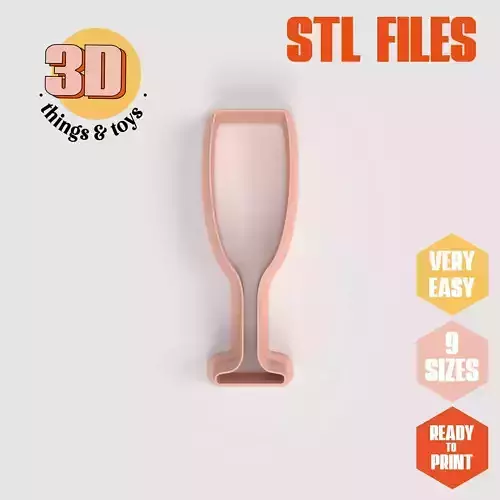 Champagne Glass - Cookie Cutter Clay - Many Size 3D print model