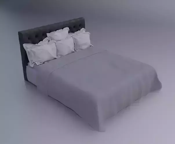 Modern King Size Bed With 6 Pillows 3D model