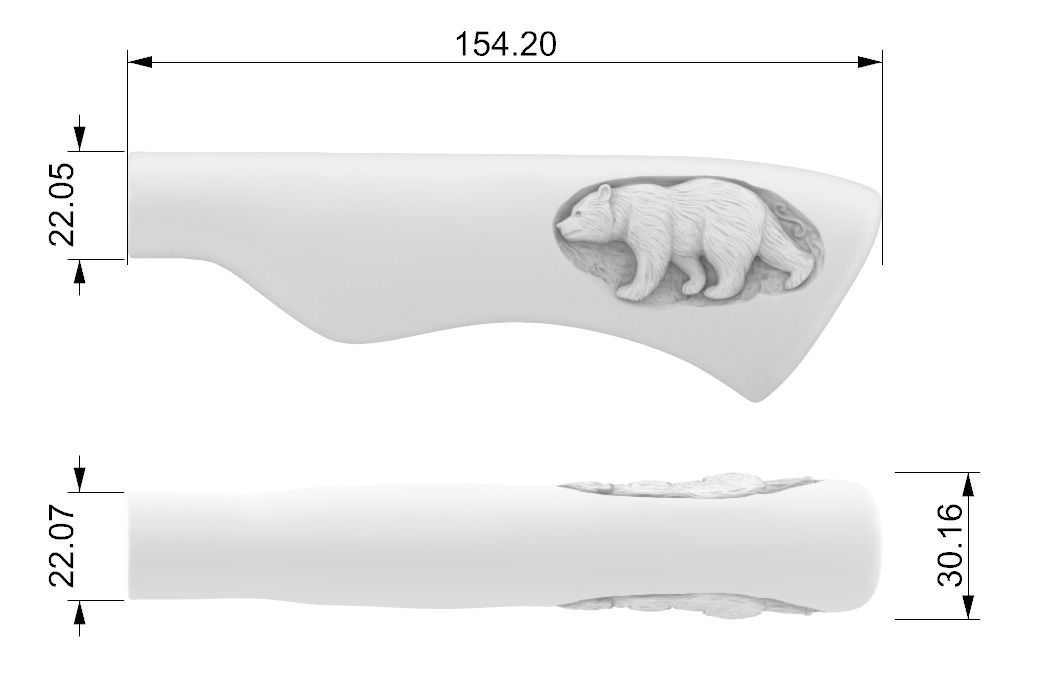 Knife handle with carved bear 3D print model_2