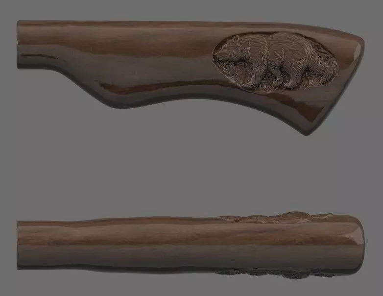 Knife handle with carved bear 3D print model_0