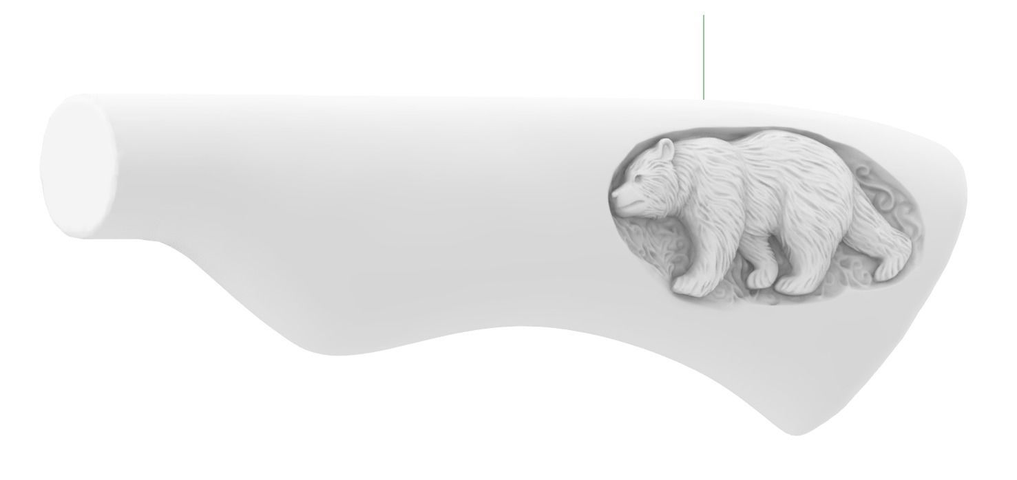Knife handle with carved bear 3D print model_1