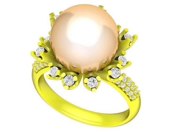 5261 pearl and diamond fashion ring 3D print model
