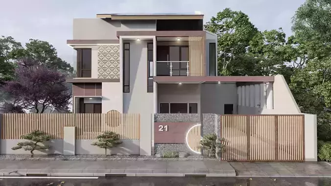 TWO-STORY HOUSE WITH SWIMMING POOL IN IT