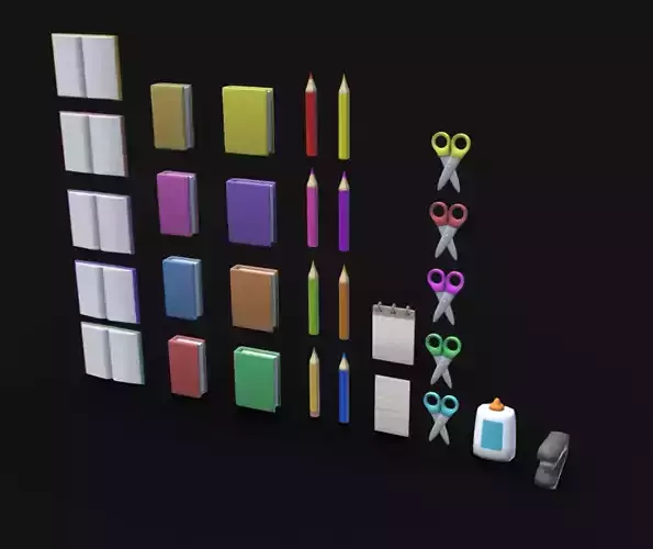 School Supplies Low-poly 3D model