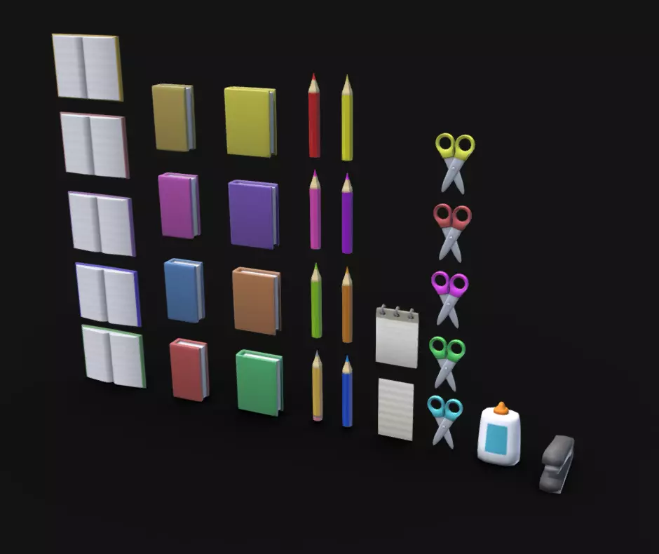 School Supplies Low-poly 3D model_0