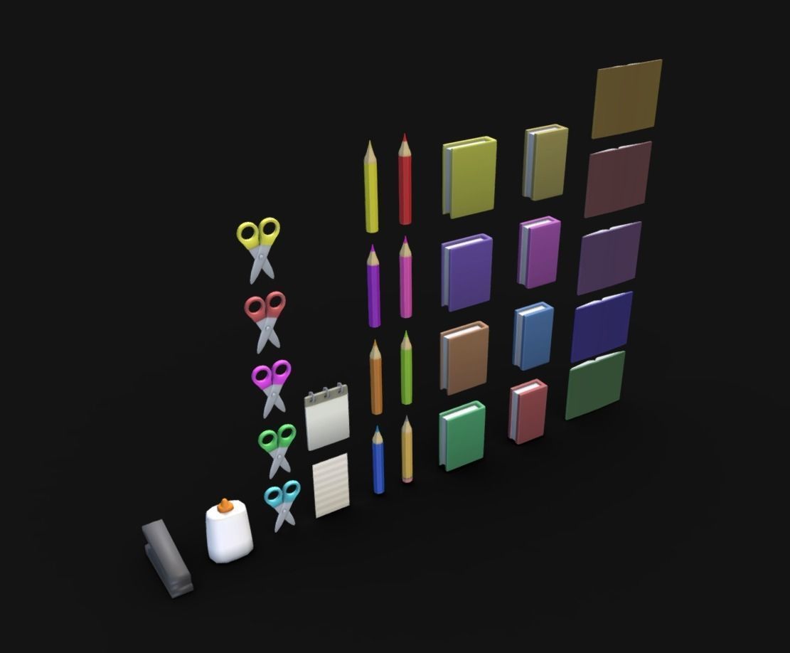 School Supplies Low-poly 3D model_2