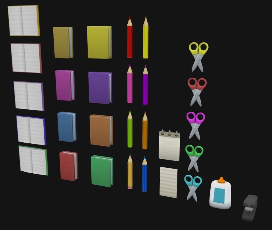 School Supplies Low-poly 3D model_3