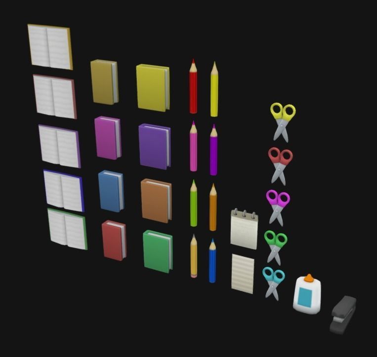 School Supplies Low-poly 3D model_4