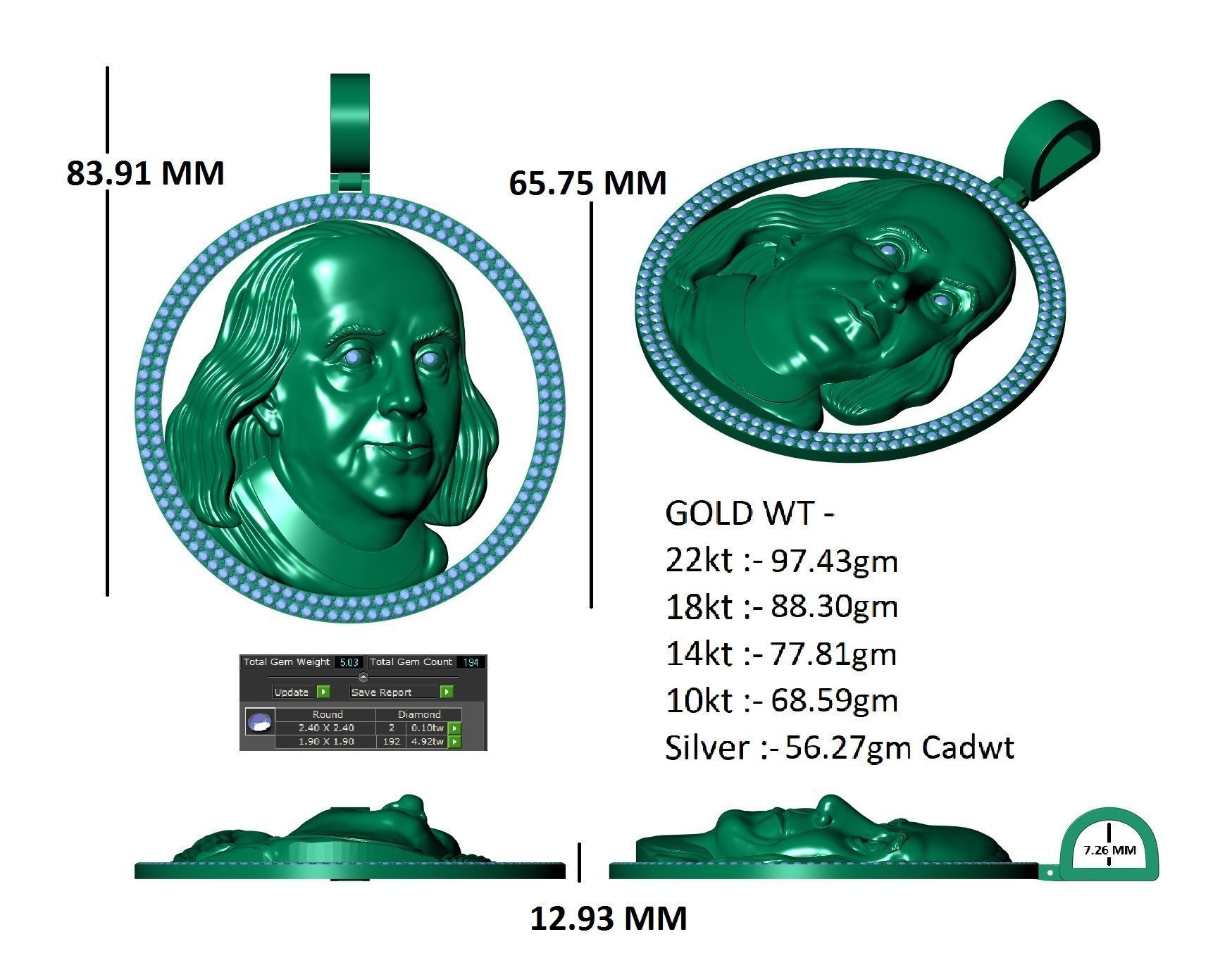 Brenjamin Franklin Pendant 3D print model 3D print model_12