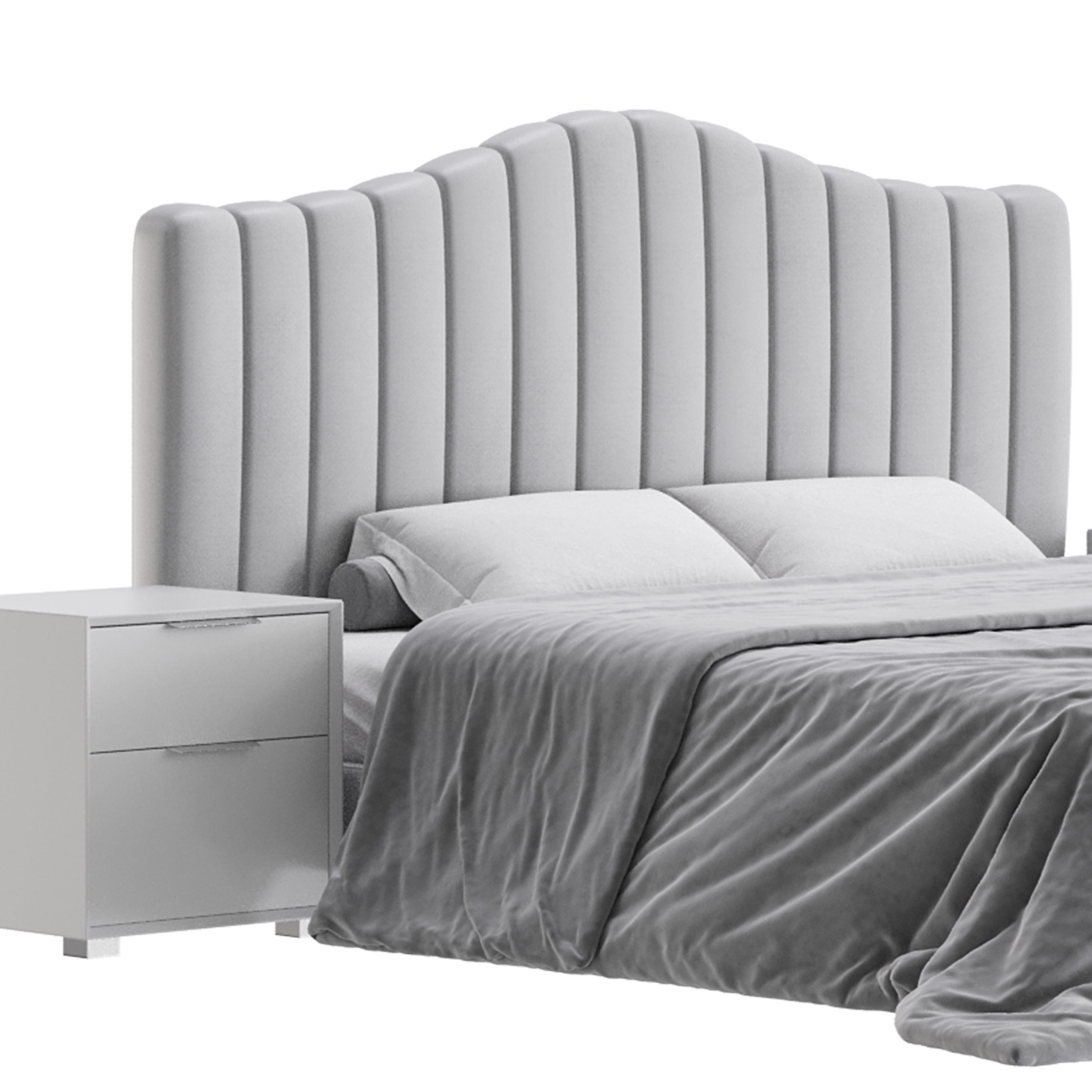 Soild Wood Bed with Camelback Panel Headboard 3D model_9