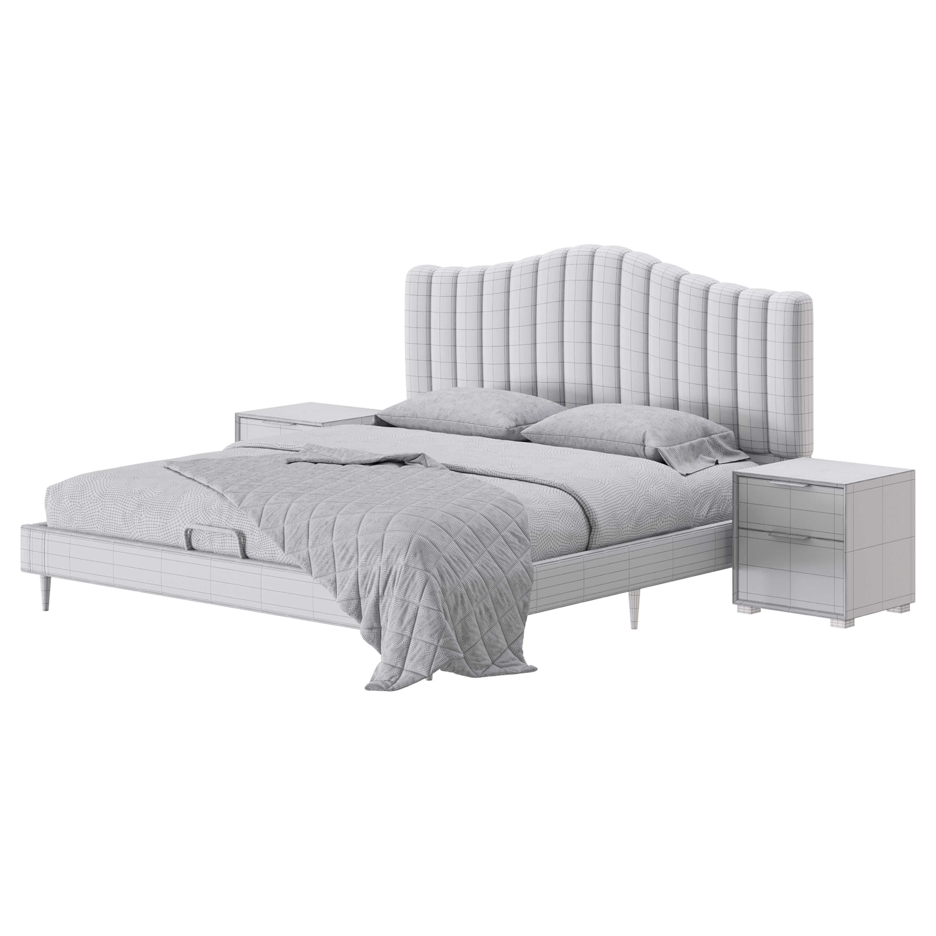 Soild Wood Bed with Camelback Panel Headboard 3D model_13