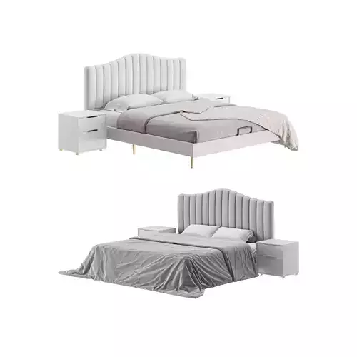 Soild Wood Bed with Camelback Panel Headboard 3D model