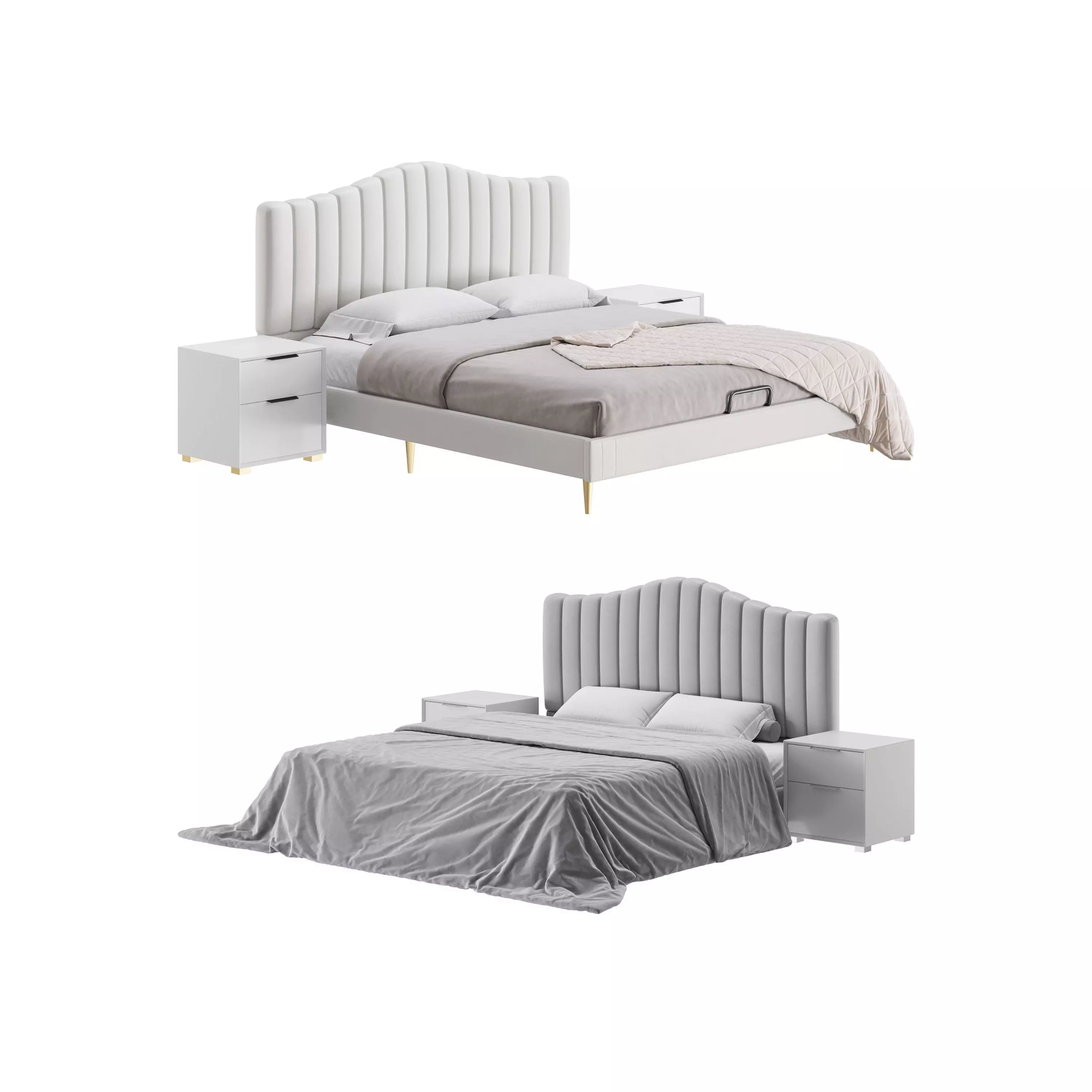 Soild Wood Bed with Camelback Panel Headboard 3D model_0