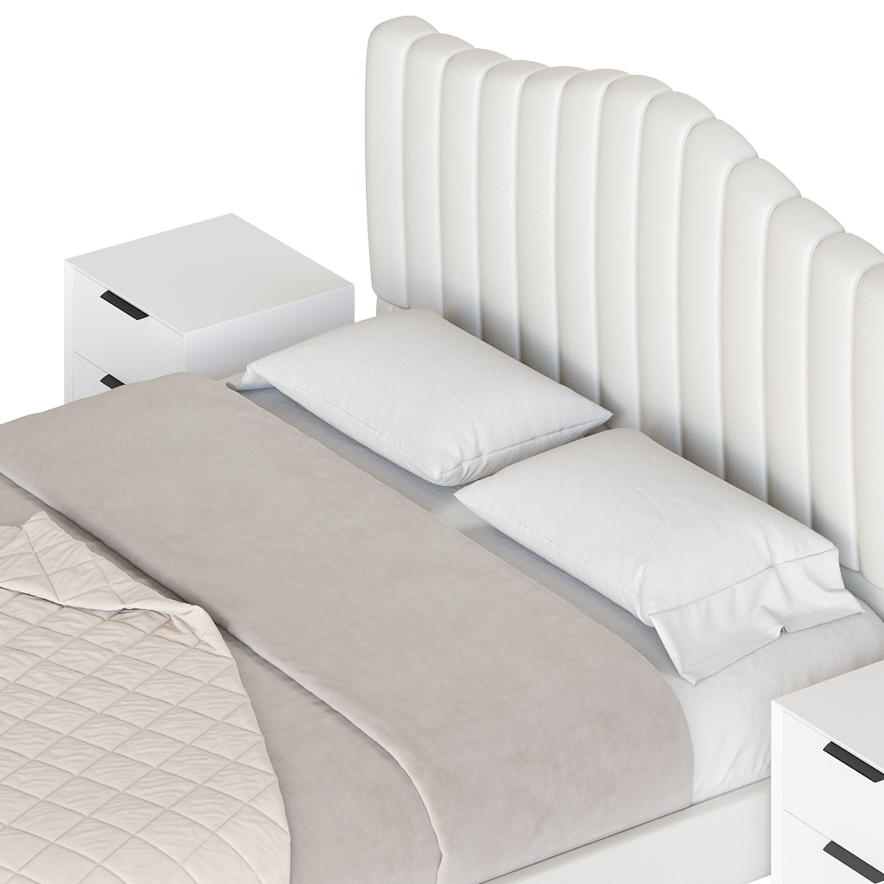 Soild Wood Bed with Camelback Panel Headboard 3D model_12