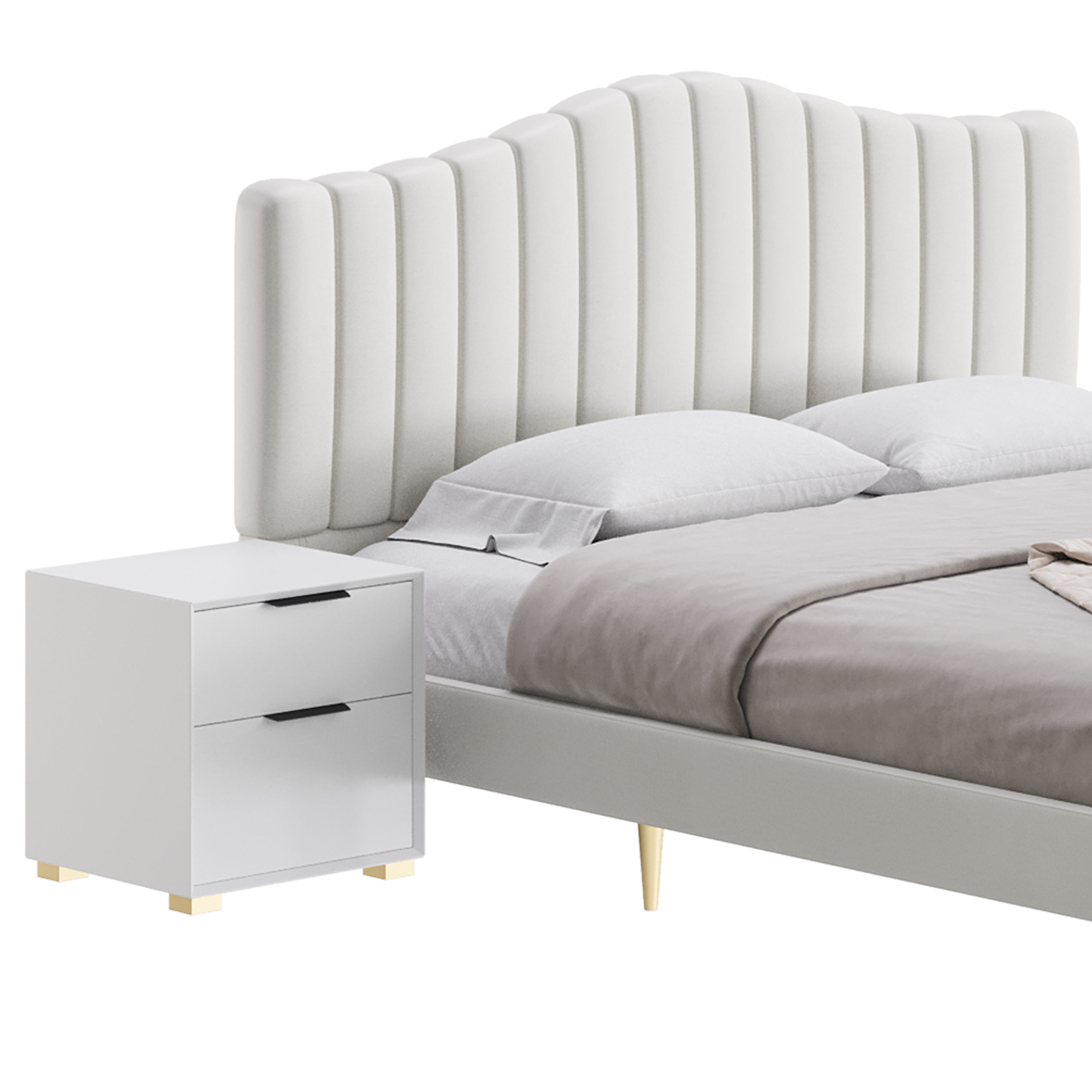 Soild Wood Bed with Camelback Panel Headboard 3D model_6