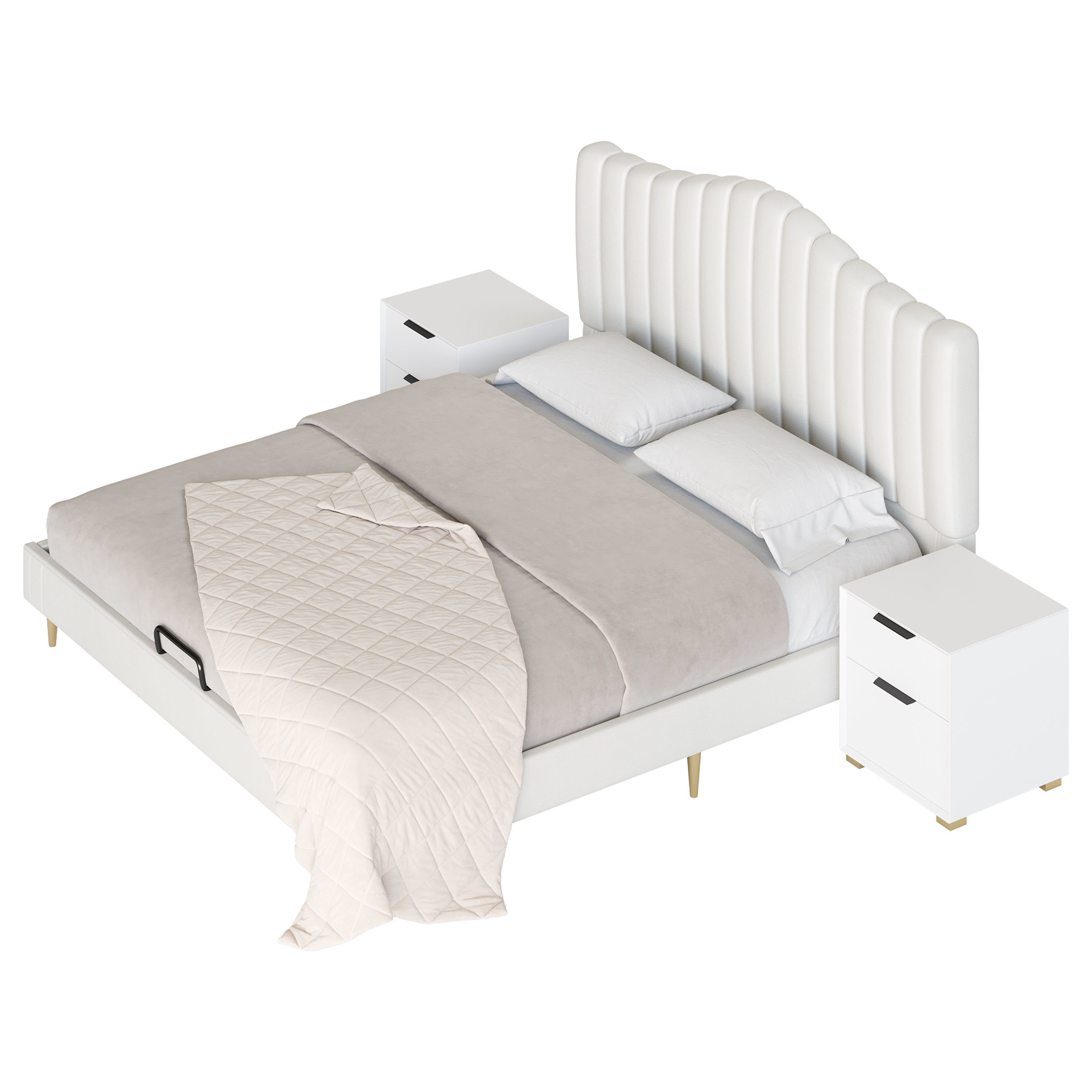 Soild Wood Bed with Camelback Panel Headboard 3D model_11