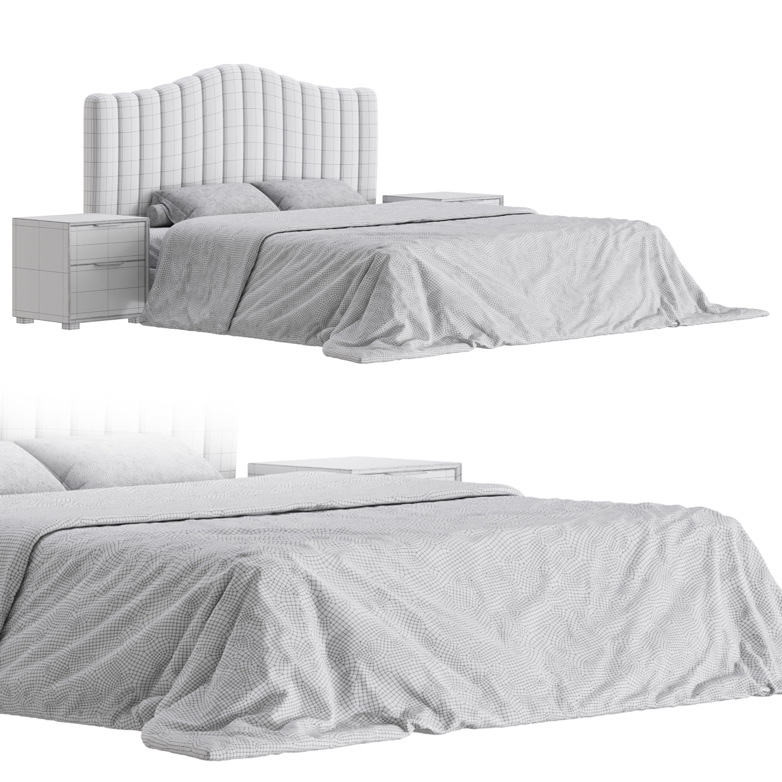 Soild Wood Bed with Camelback Panel Headboard 3D model_14