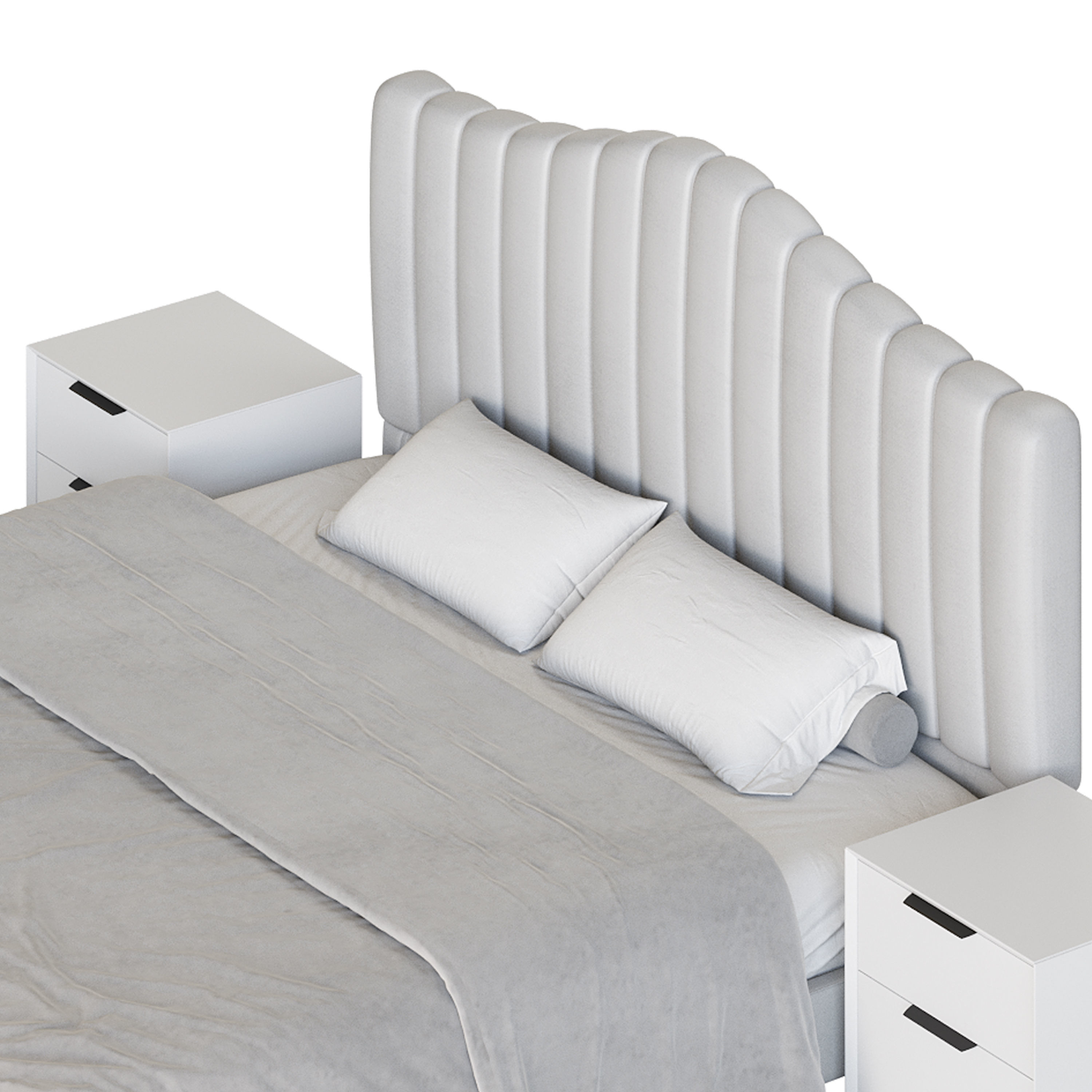 Soild Wood Bed with Camelback Panel Headboard 3D model_4