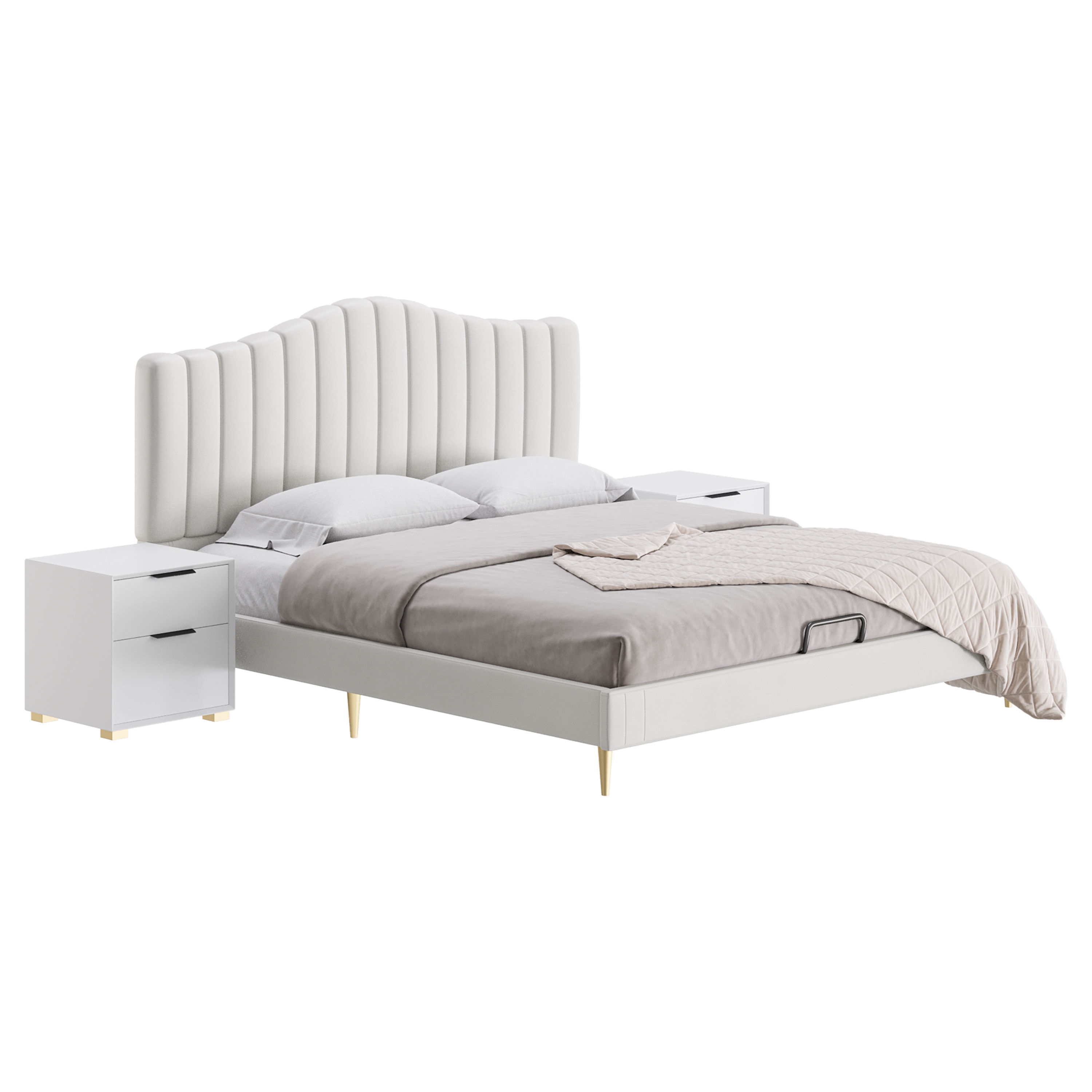 Soild Wood Bed with Camelback Panel Headboard 3D model_5