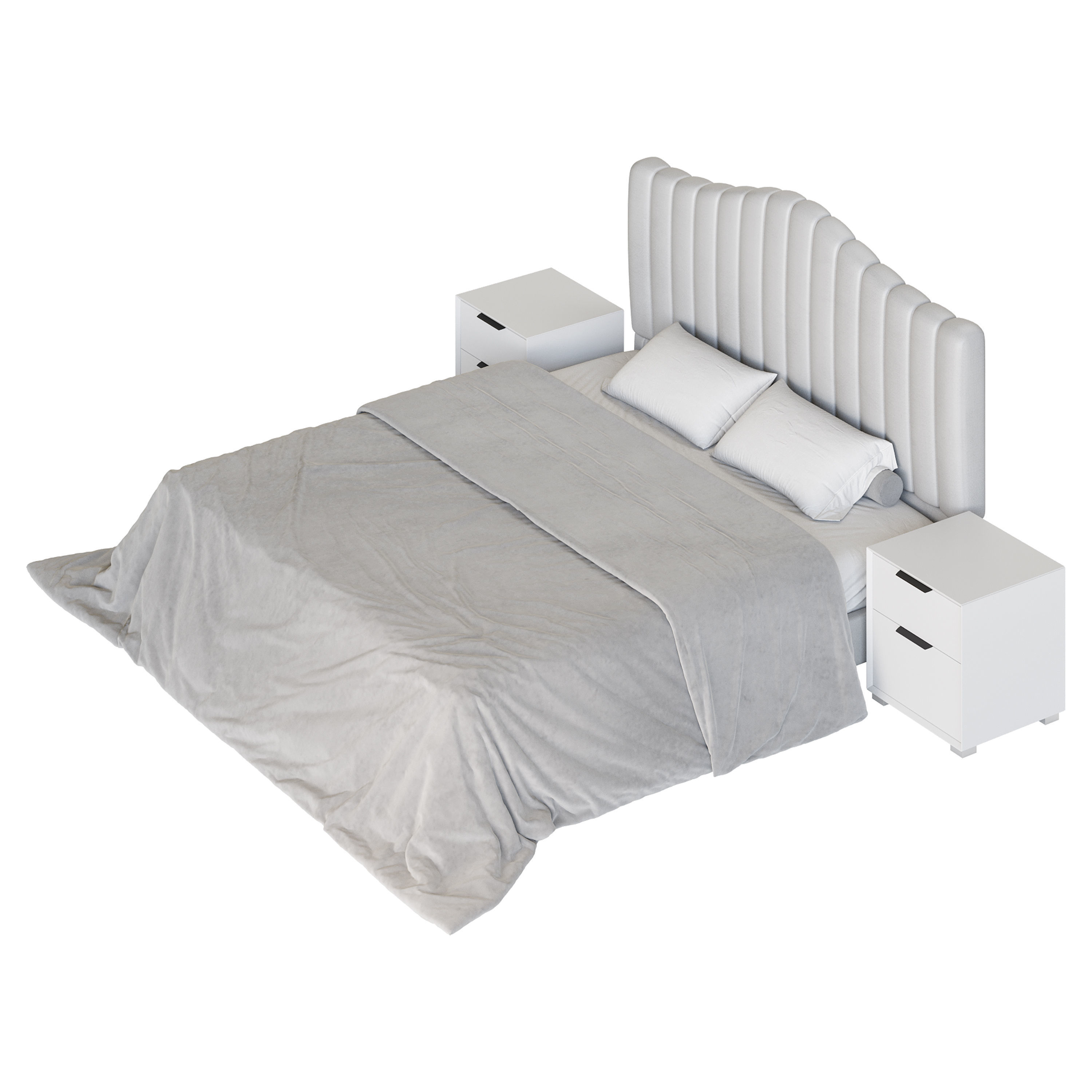 Soild Wood Bed with Camelback Panel Headboard 3D model_2