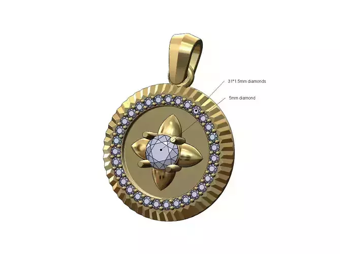 Fluted bezel 5mm diamond spiked pendant charm