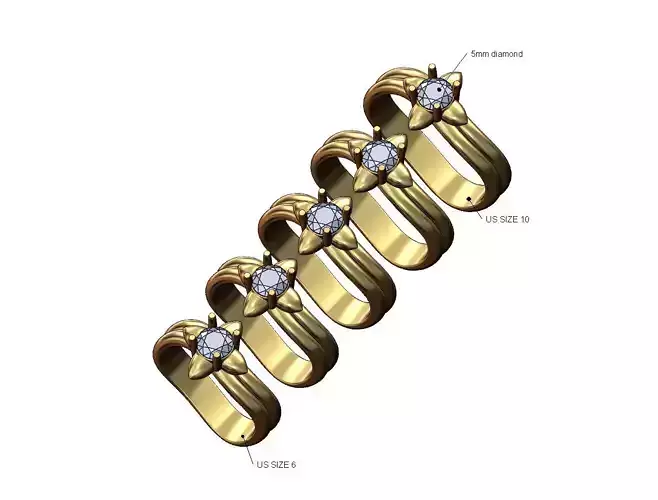 Spiked double curved 5mm diamond solitaire ring