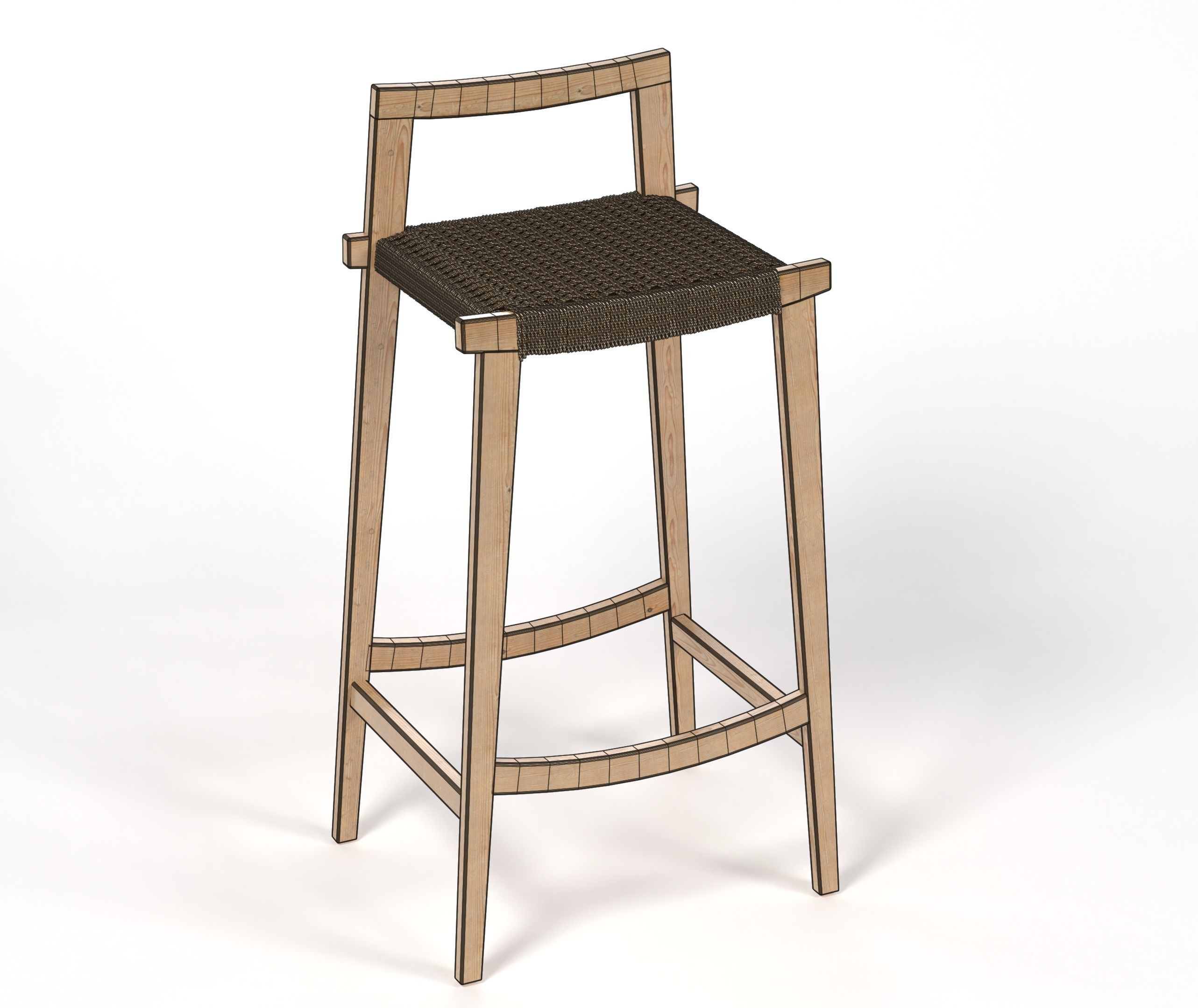 Wooden Bar Stool from La Redoute  3D model_5