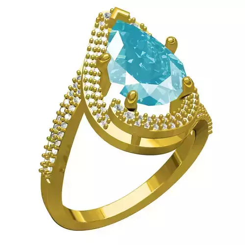 Pear Stone Round Diamond Double Halo Bypass Ring