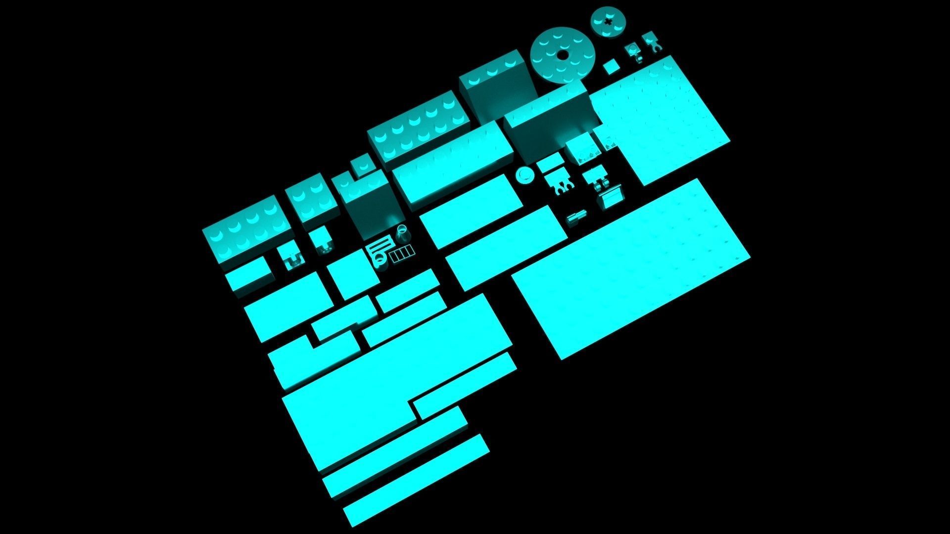 Skyblue Metallic Lego Bricks Set 3D model_9