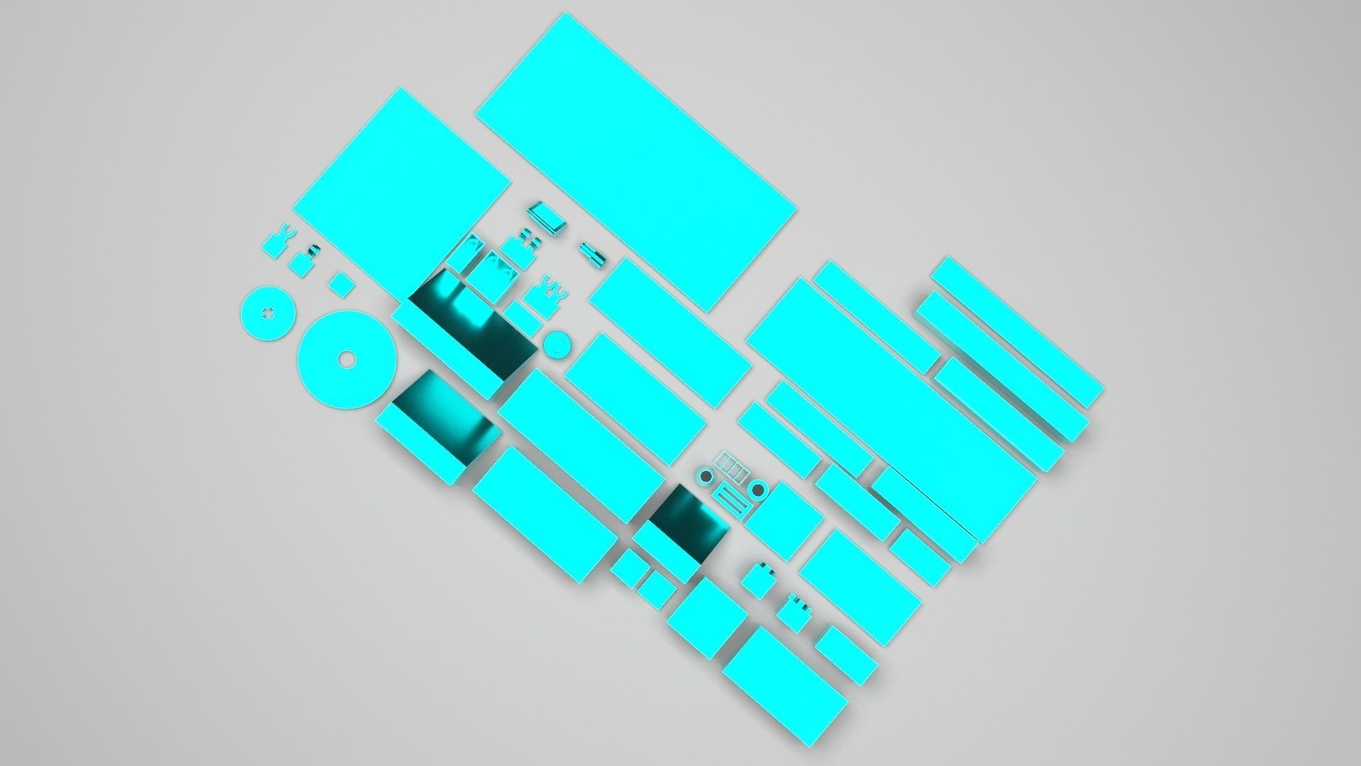 Skyblue Metallic Lego Bricks Set 3D model_3