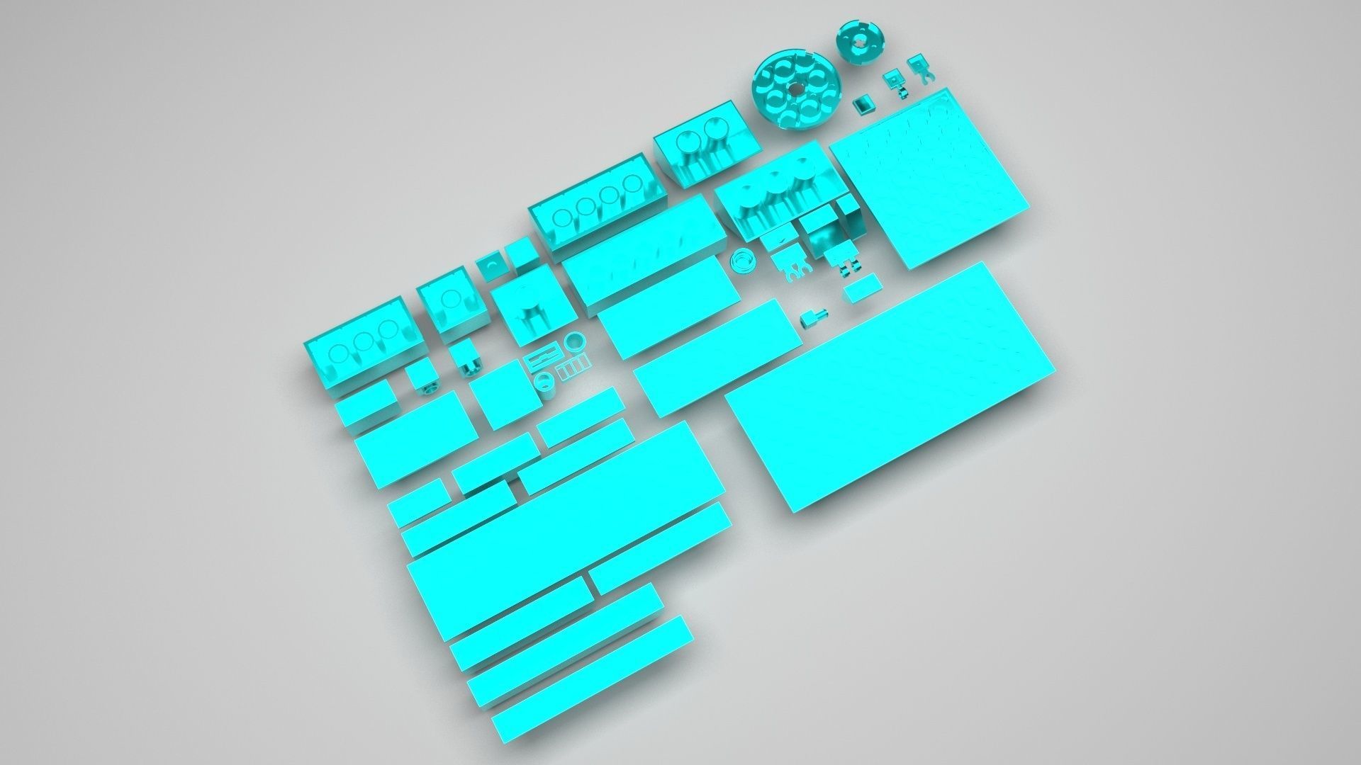 Skyblue Metallic Lego Bricks Set 3D model_6